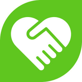 white heart made of two hands on the green background