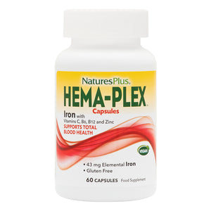 Frontal product image of HEMA-PLEX® Iron Capsules containing 60 Count