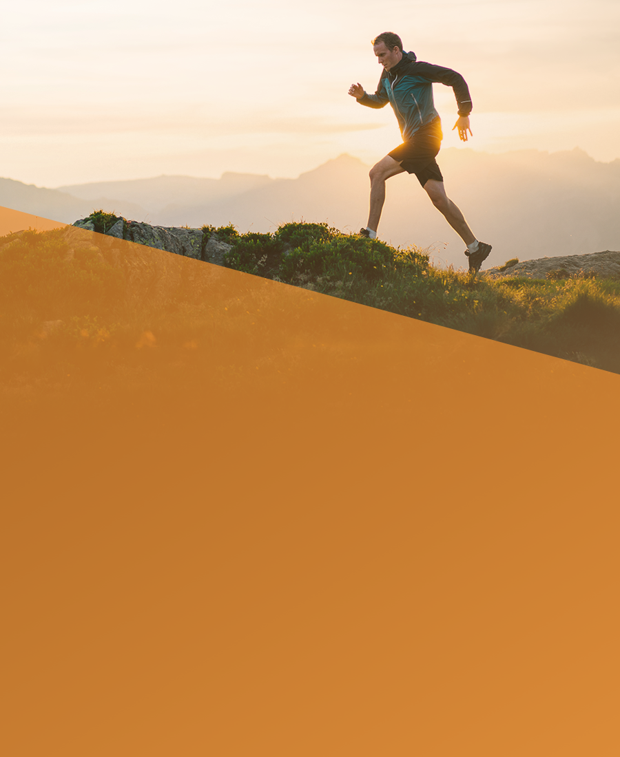 be healthy banner displaying a man running up a hill