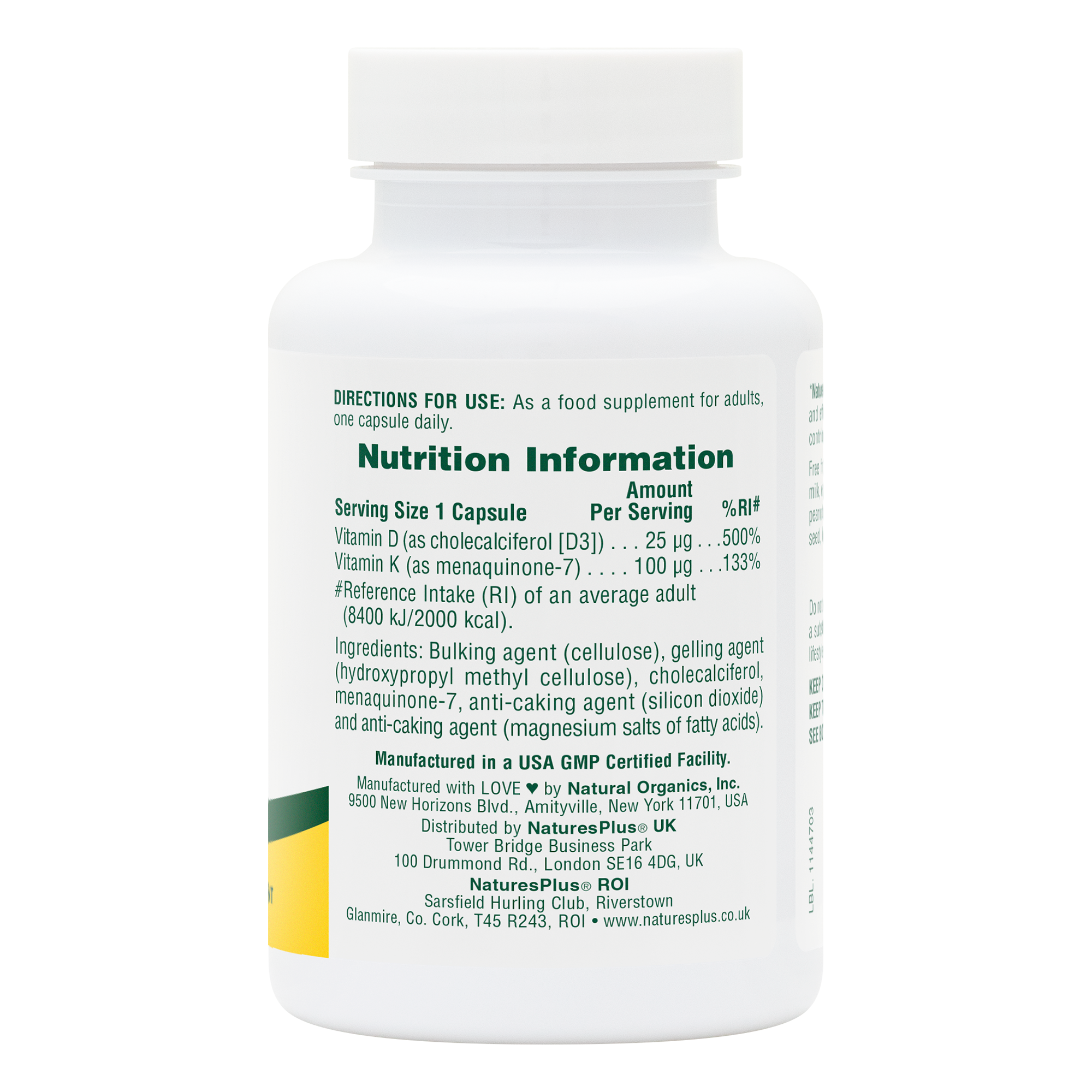 Vitamin D3 1000 IU/Vitamin K2 100 mcg Capsules