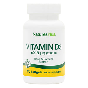 Frontal product image of Vitamin D3 2500 IU Softgels containing Vitamin D3 2500 IU Softgels