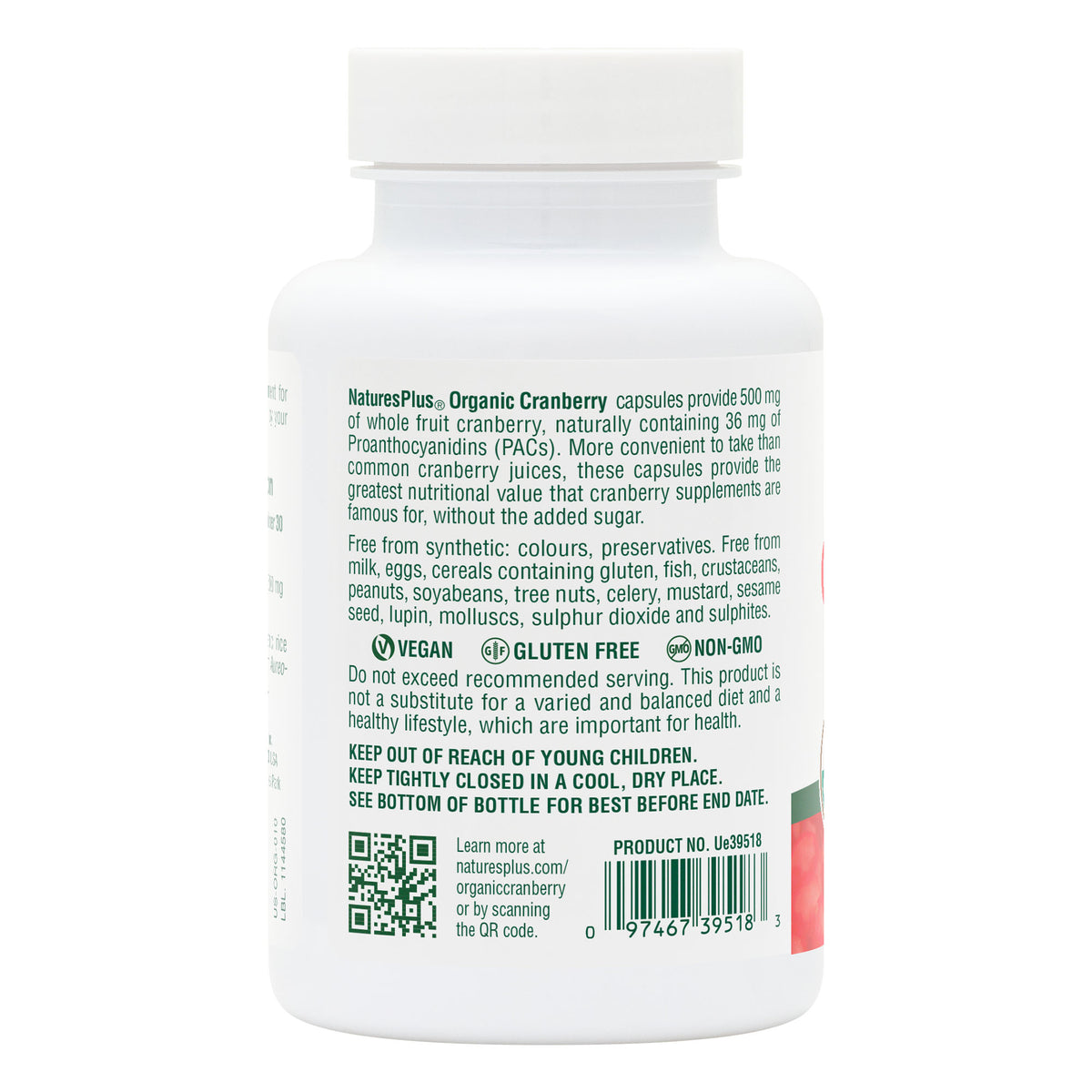 product image of Organic Cranberry 500 mg Capsules containing Organic Cranberry 500 mg Capsules