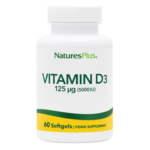 Frontal product image of Vitamin D3 5000 IU Softgels containing Vitamin D3 5000 IU Softgels